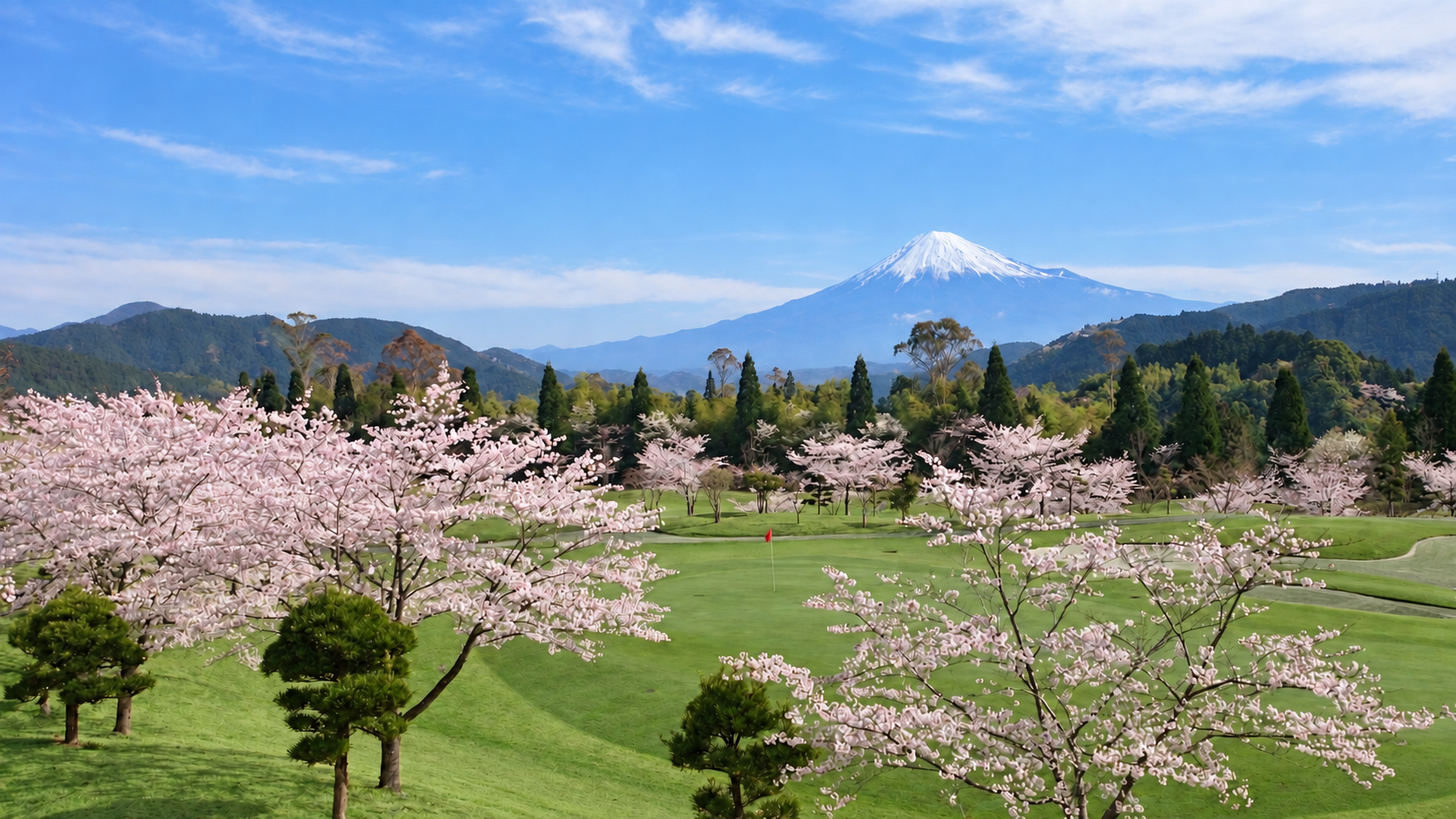 太平洋俱乐部·富嶽球场、樱花与富士山